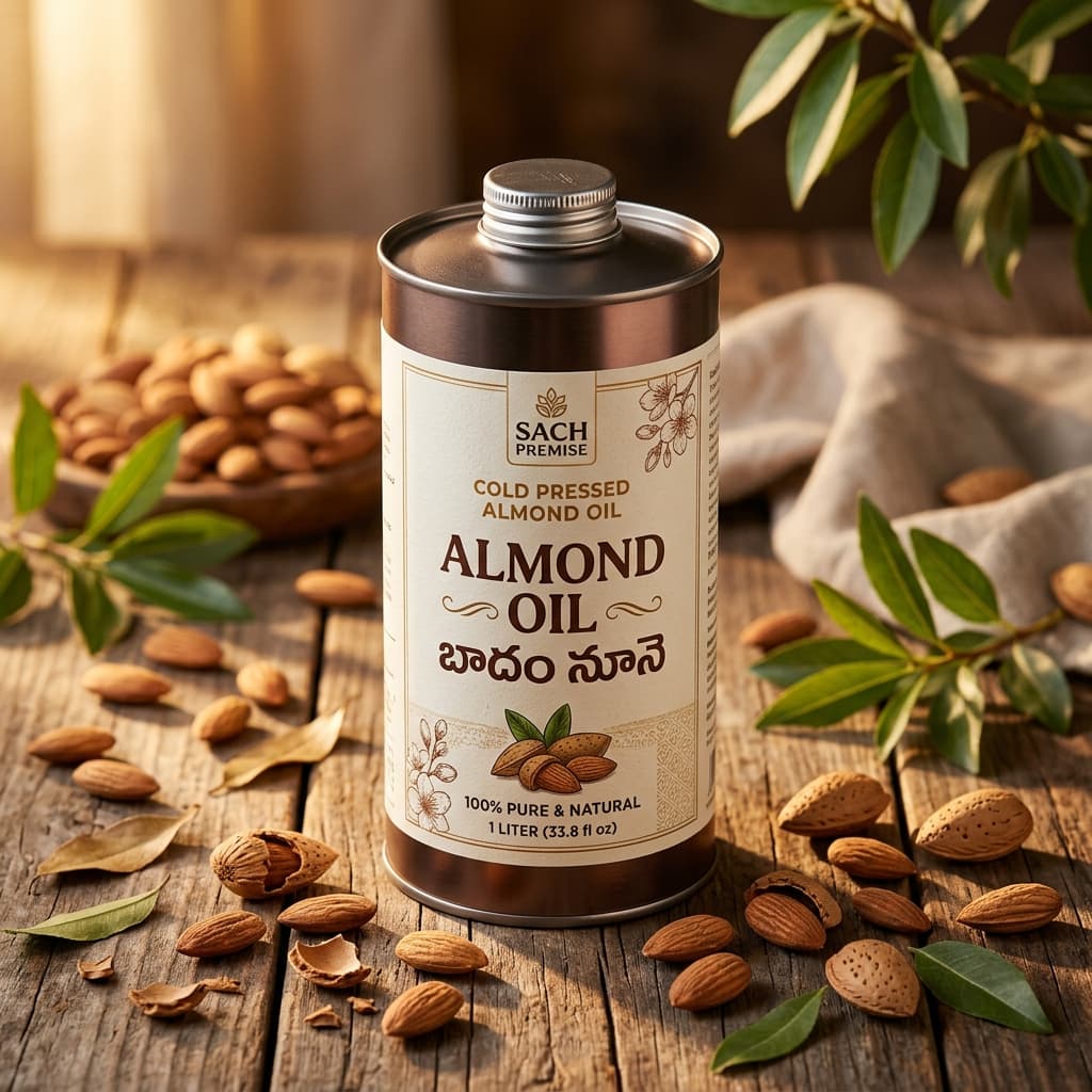 Cold Pressed Almond Oil (సాంప్రదాయ చెక్క గానుగ బాదం నూనె)