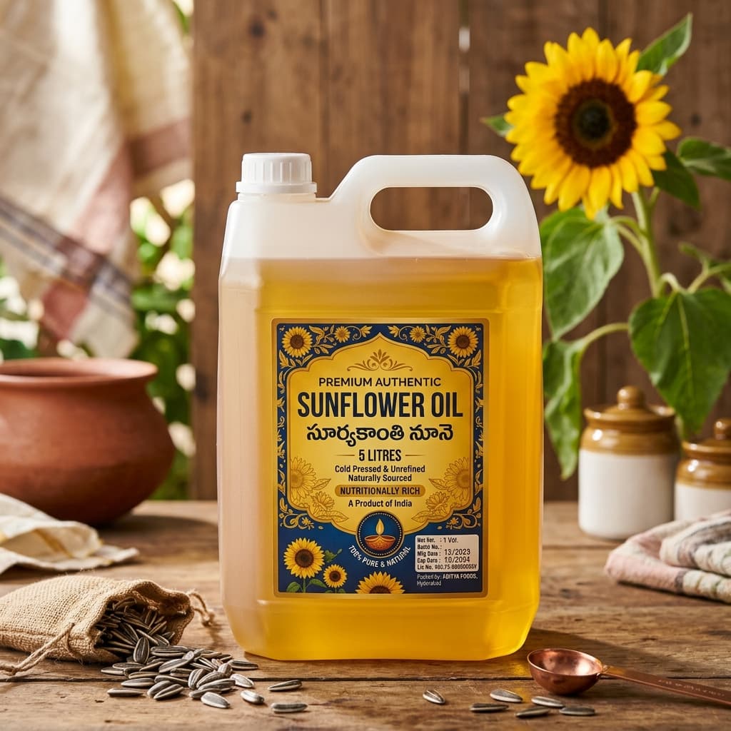 Pure Filtered Sunflower Oil (స్వచ్ఛమైన వడపోసిన సూర్యకాంతి నూనె)